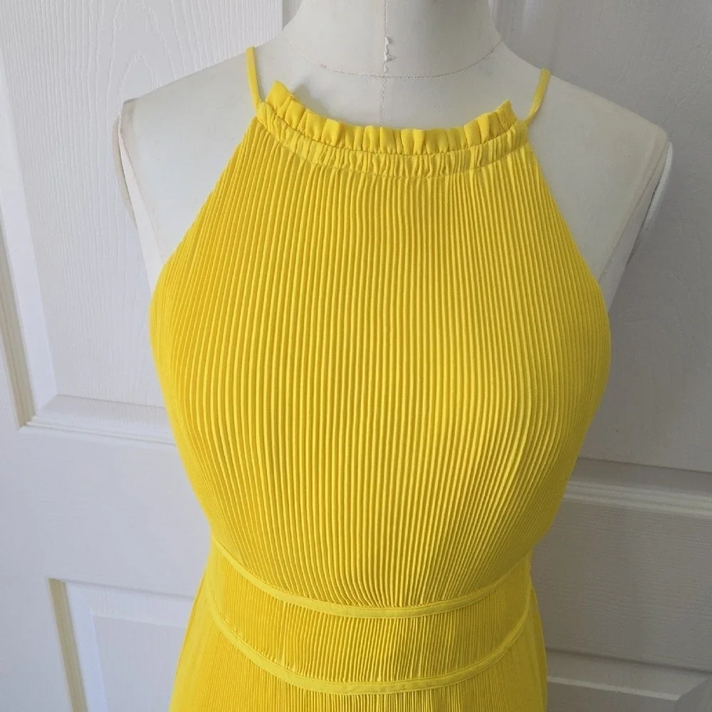 AMUR Yellow Pleated‎ Halter Maxi Dress Formal Evening Gown Size 4 - Picture 2 of 9
